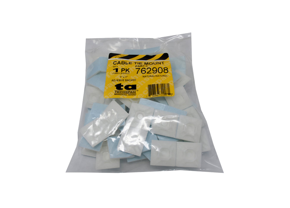 Cable Ties adhesive mount 1" X1" White Pack/100