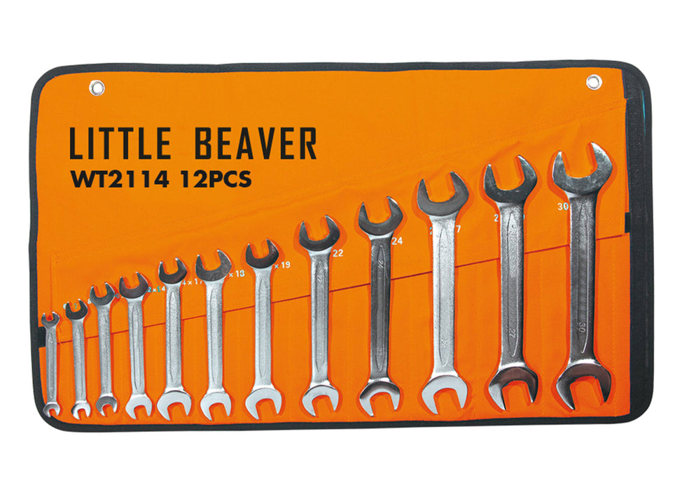 Double open end wrench set - 12 pieces